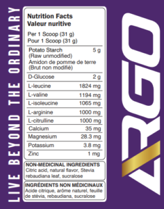 ARGO Fitness PRE WORKOUT ENERGY FOCUS nutrition facts